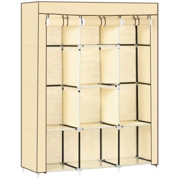 HOMCOM Dulap Portabil din Stofă cu 8 Rafturi și 2 Bare, Organizator Haine cu Ușă Rulantă, 125x43x162.5 cm, Bej | Aosom Romania