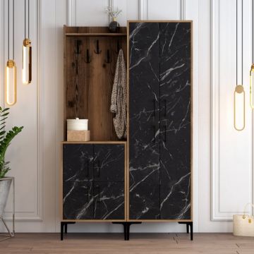 Cuier pentru Hol Berlin BA - Walnut, Negru Marble