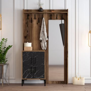 Cuier pentru Hol Berlin BC - Walnut, Negru Marble